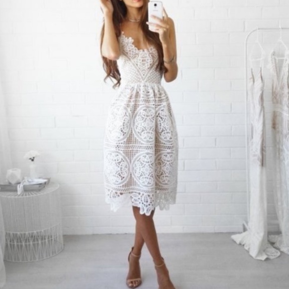 Boho Black lace criss cross back midi Party Wedding dress - Picture 4 of 9